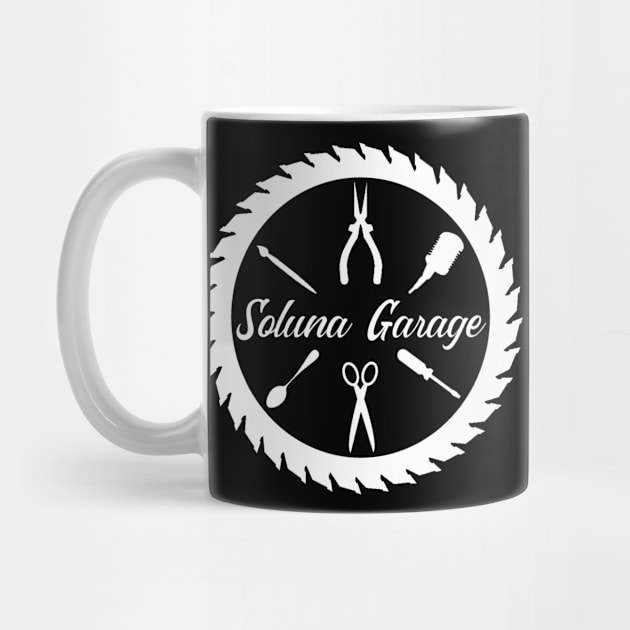 Soluna Garage circle style logo (white art) by solunagarage